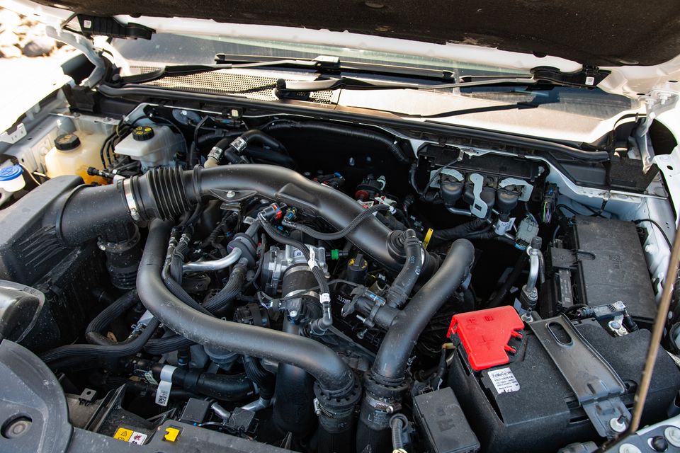 The Ford Ranger Raptor's twin-turbocharged 3.0-litre petrol V6 engine.